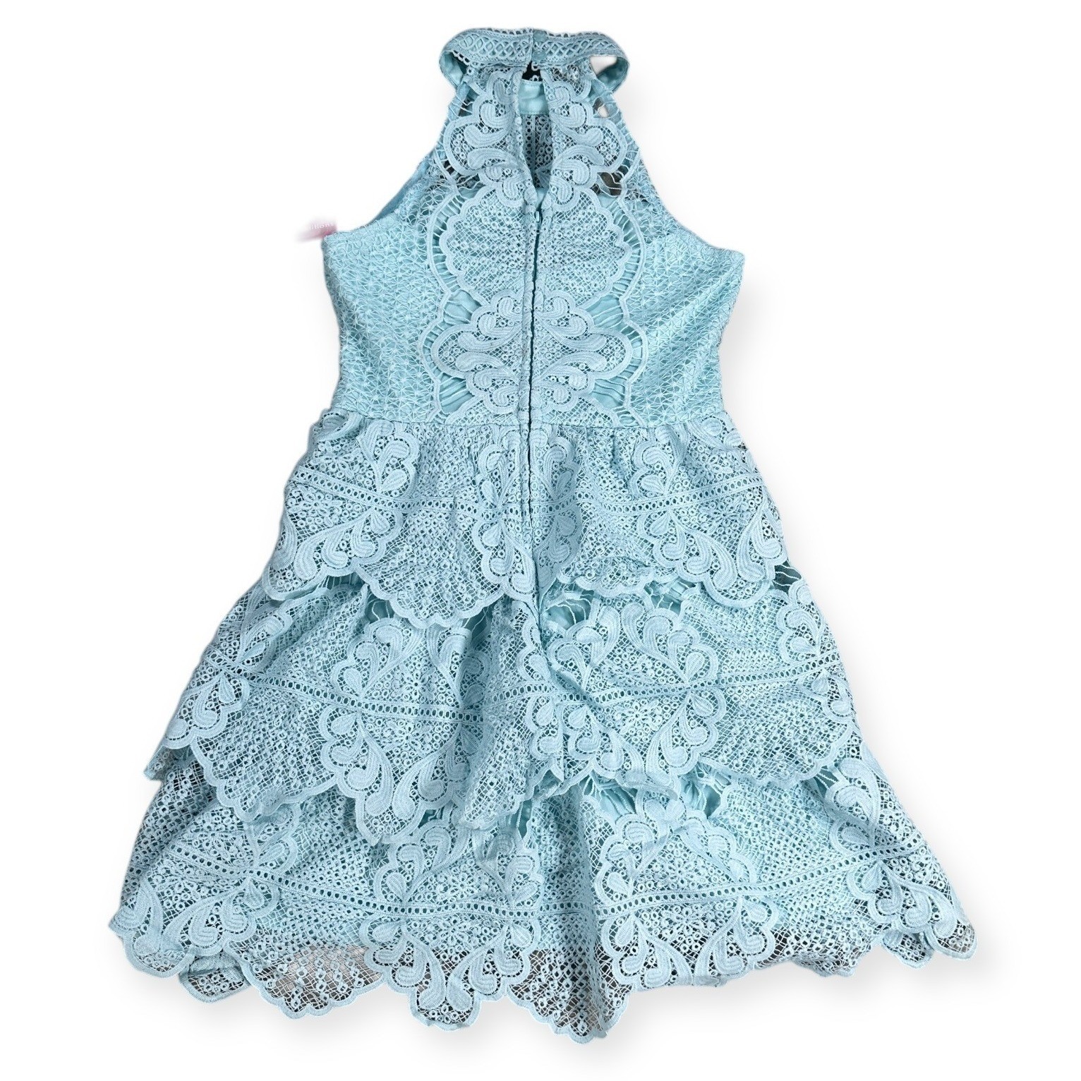 Rare Editions Aqua Blue Lace Tiered Halter Dress Girls Size 12 E442965 NWT