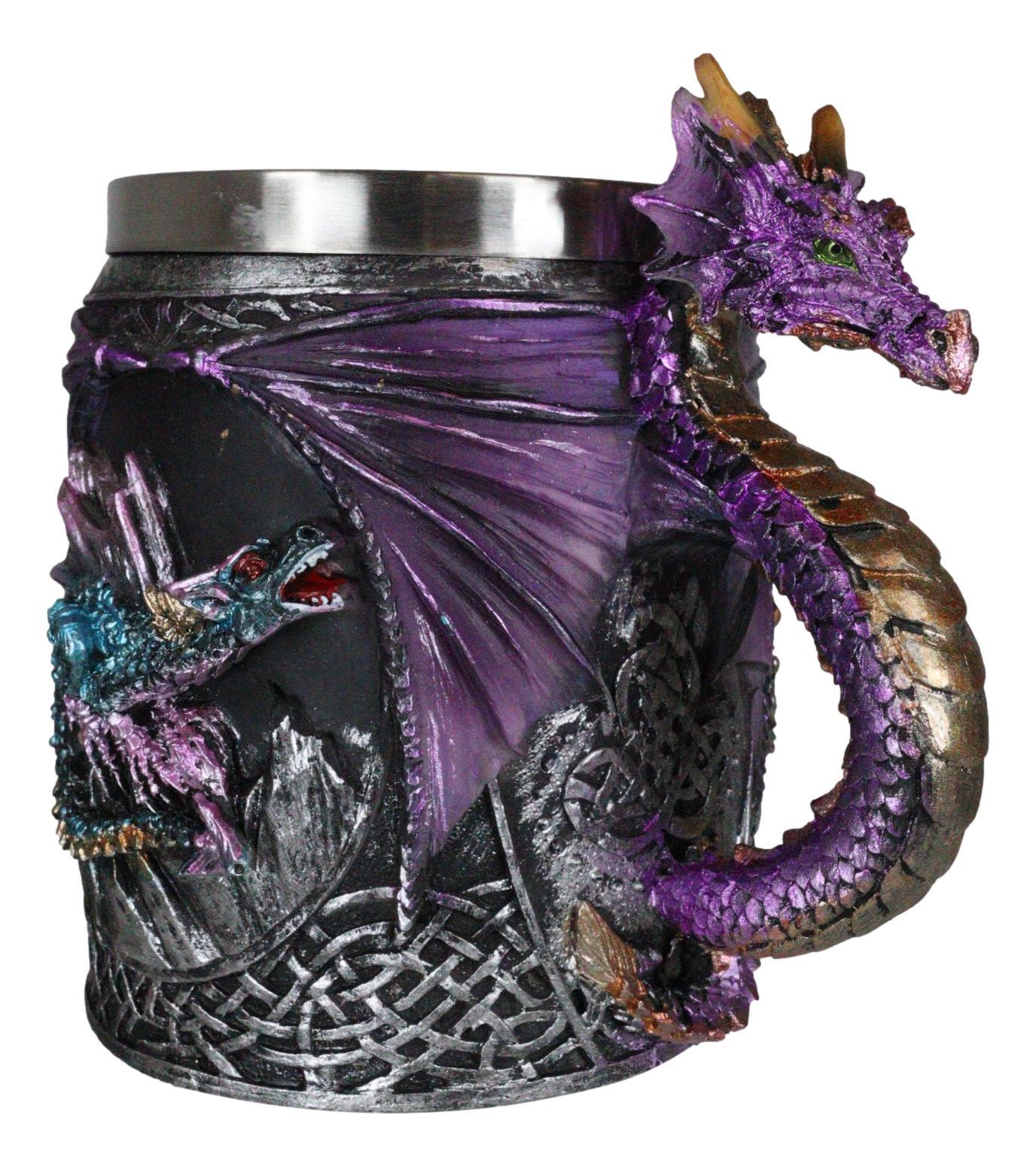 Ebros Conception Blue Fire Purple Dragon Beer Stein Tankard Coffee Cup Mug 12oz