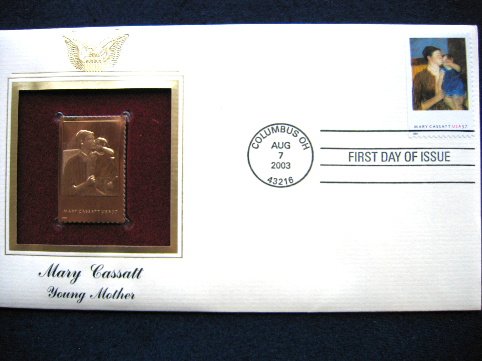 2003 Mary Cassatt Young Mother Replica FDC Gold Golden Cover STAMP