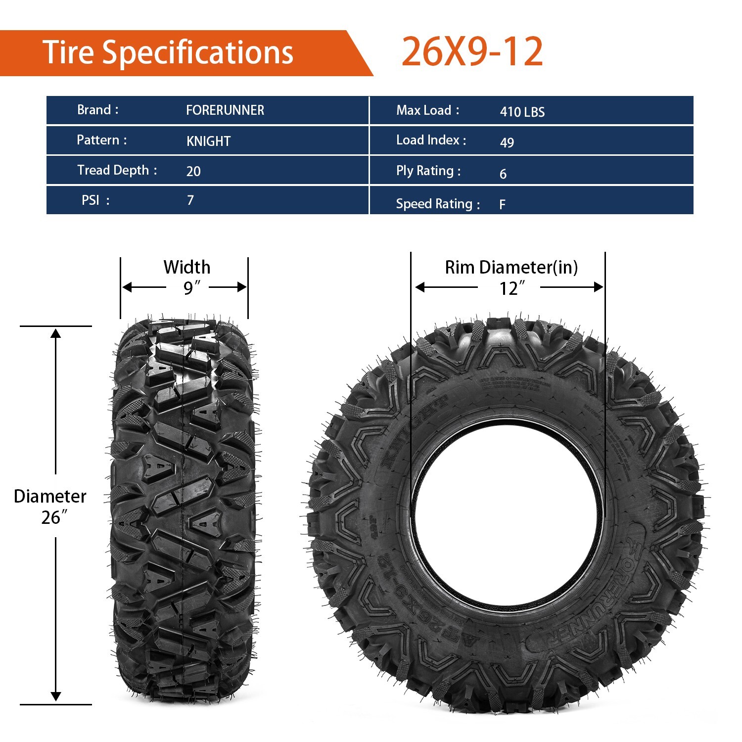 26x9x12 26x11x12 Set of 4 ATV UTV Mud Tires 26x11-12 26x9-12 Front Rear Full Set