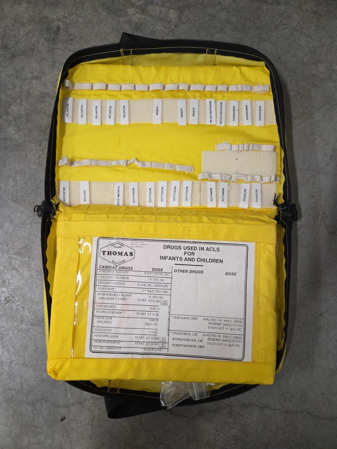 Thomas Transport Packs Medication Bag EMS Yellow Insert Organizer Pediatric