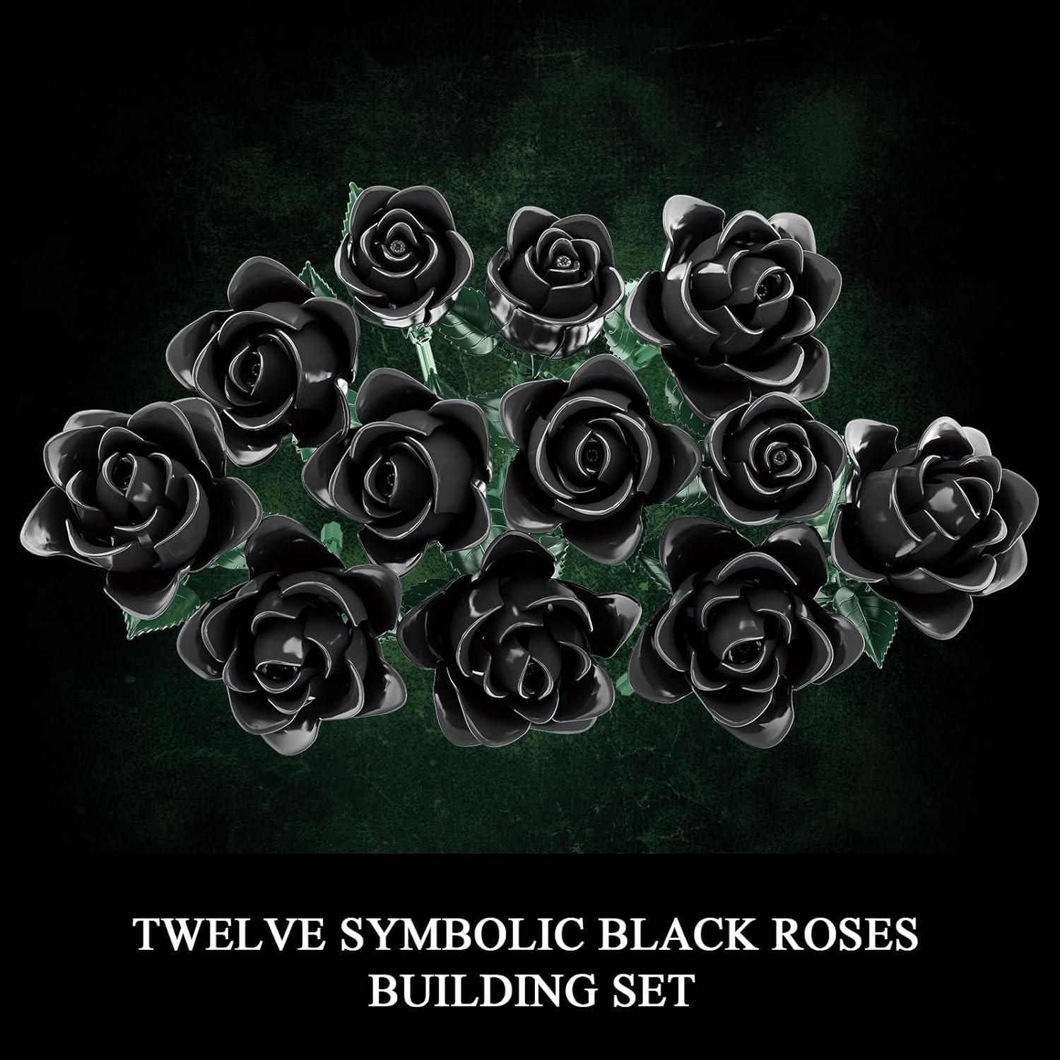 Black Roses Bouquet Building Set, 585 pcs, Gothic Home Decor, Adult