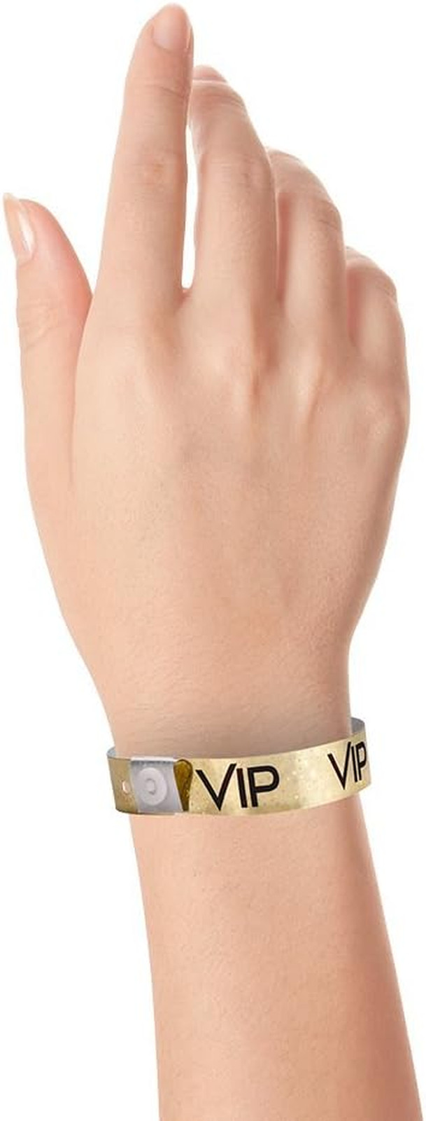 100 Premium Holographic Gold VIP Plastic Secure Snap Wristbands - 5/8" X 10" -