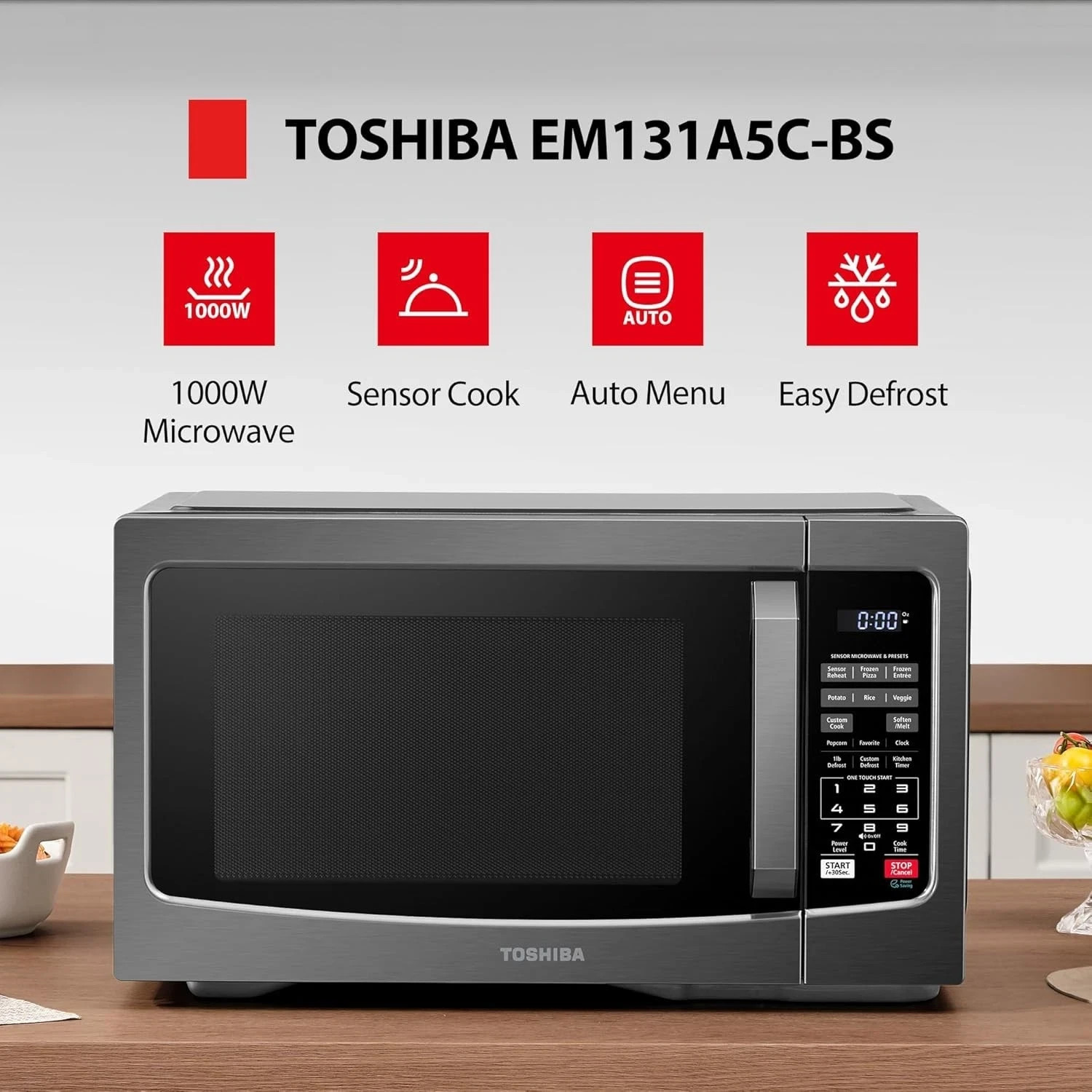 Toshiba EM131A5C-BS 1.2 cu ft Microwave Oven - Black Stainless Steel