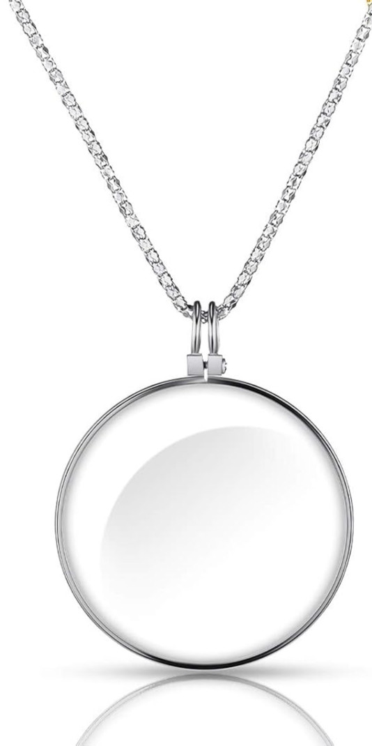 rOund Magnifying Glass Pendant magnifier Reader Necklace SILVER Chain 5x Loupe