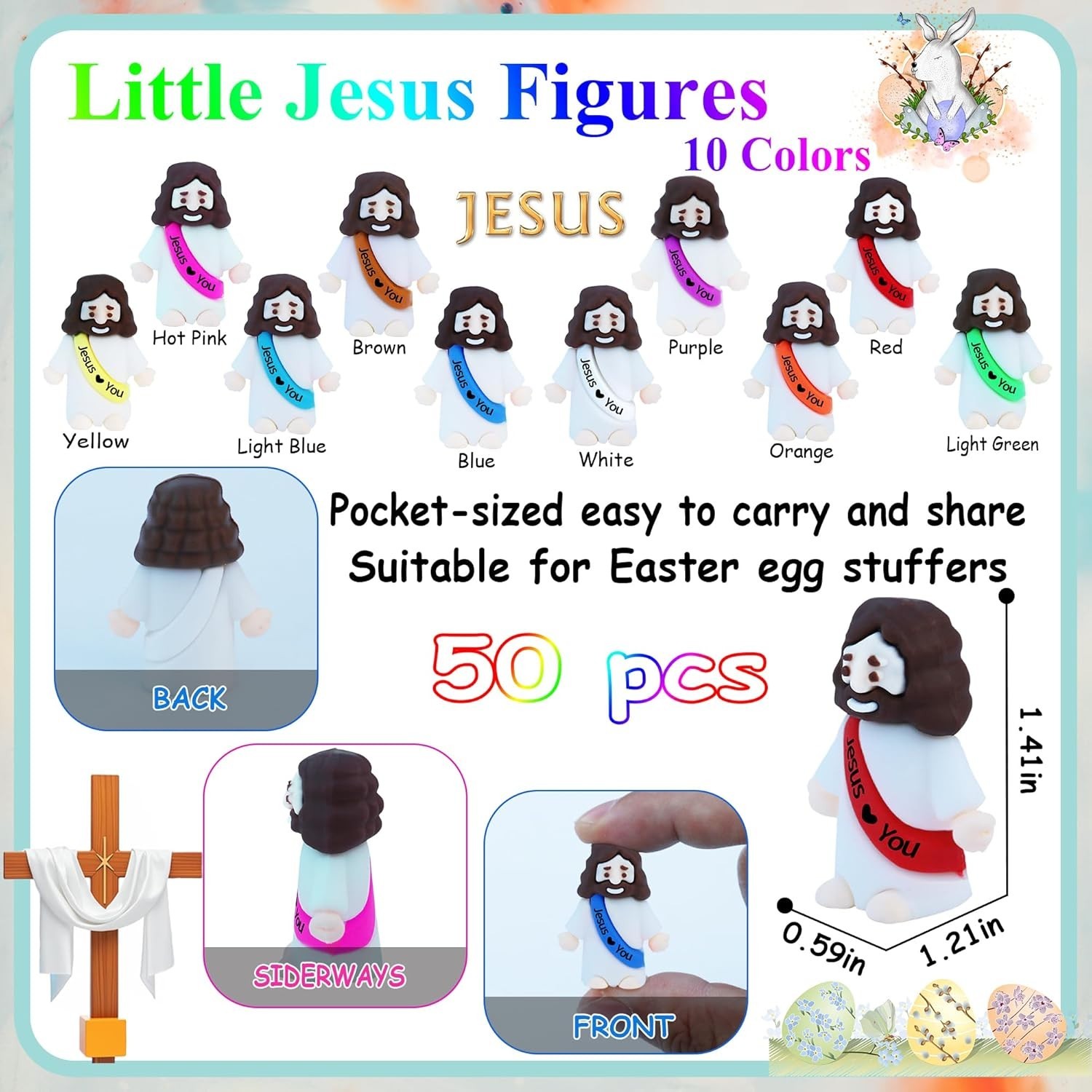 50 Pcs Little Jesus Figures– Rubber Mini Jesus Figurines in Bulk Christian Doll