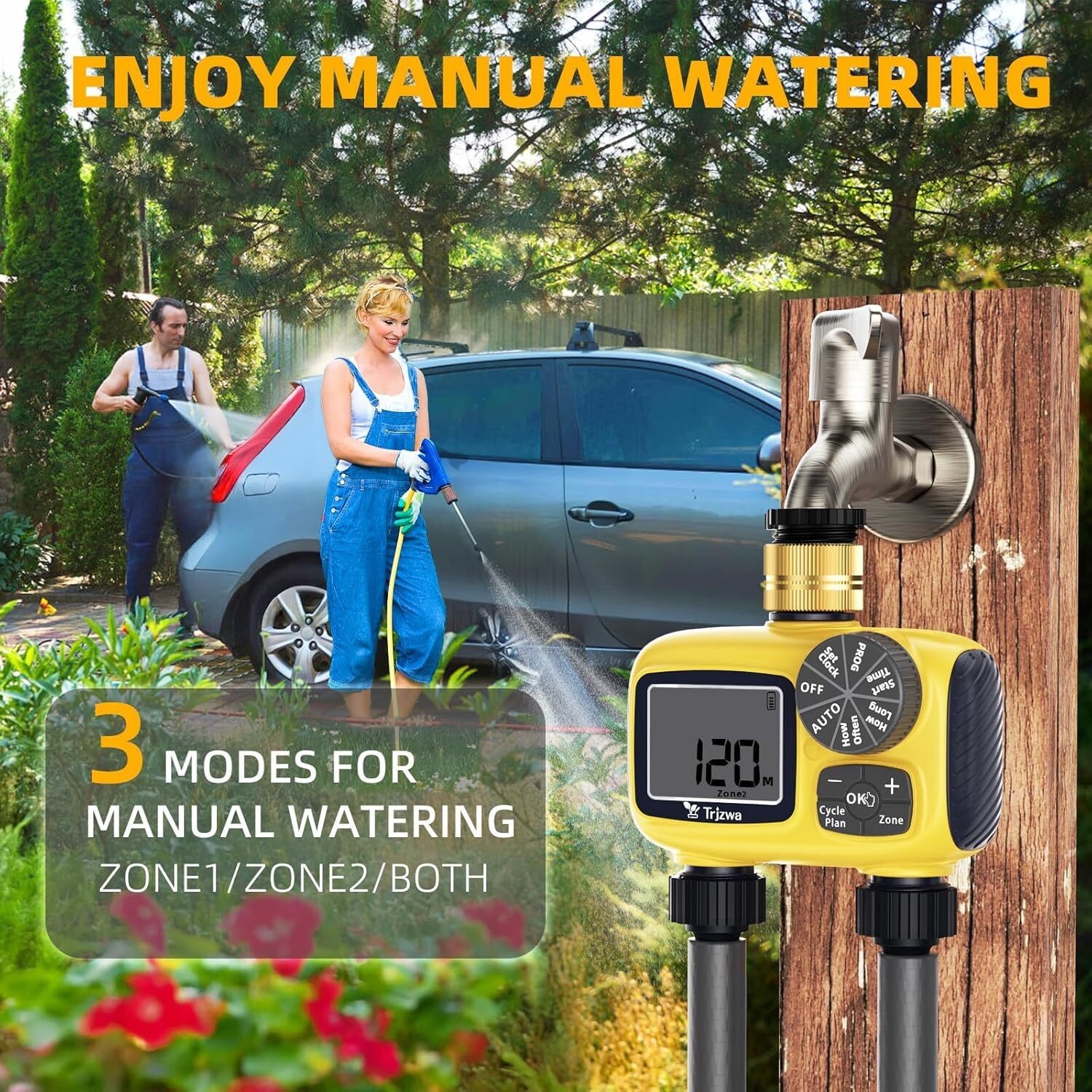 2-Zone Programmable Sprinkler Timer Outdoor with Brass Swivel for Garden Hose