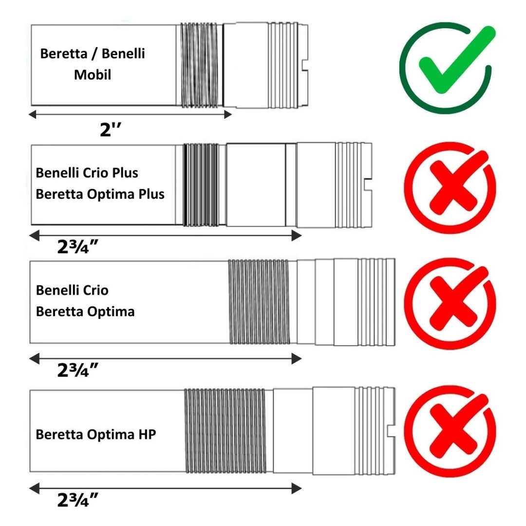 Beretta/Benelli Mobil Thread 12ga Extended Choke Tubes Set 5 pcs Silver Winenton