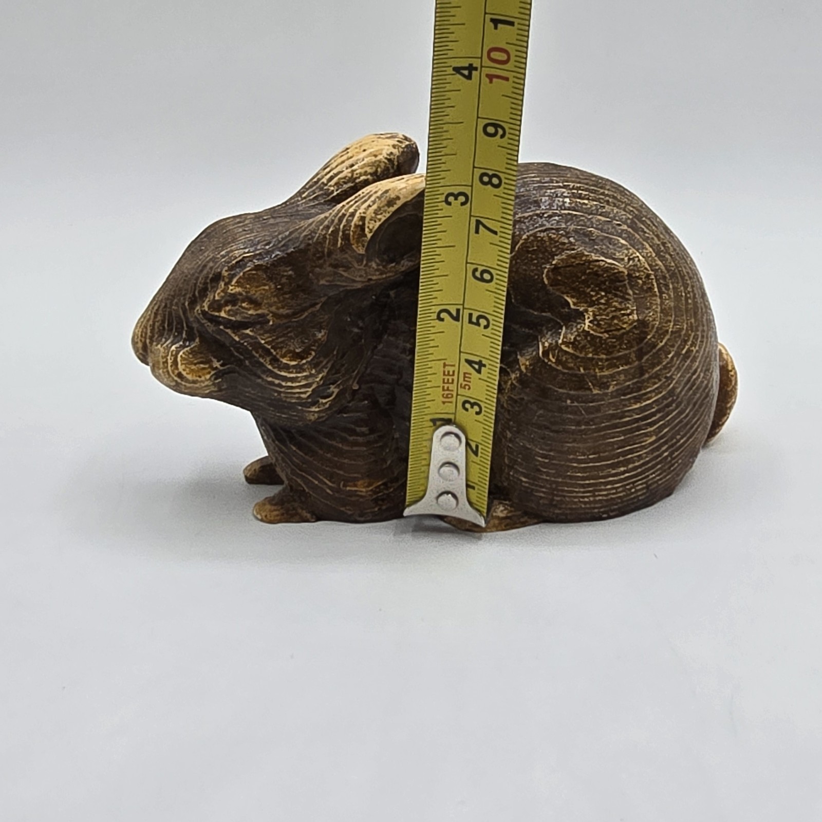 Rabbit Hare Figurine Wood Hand Carved Sculpture Vtg Bunny Easter Signed 80s