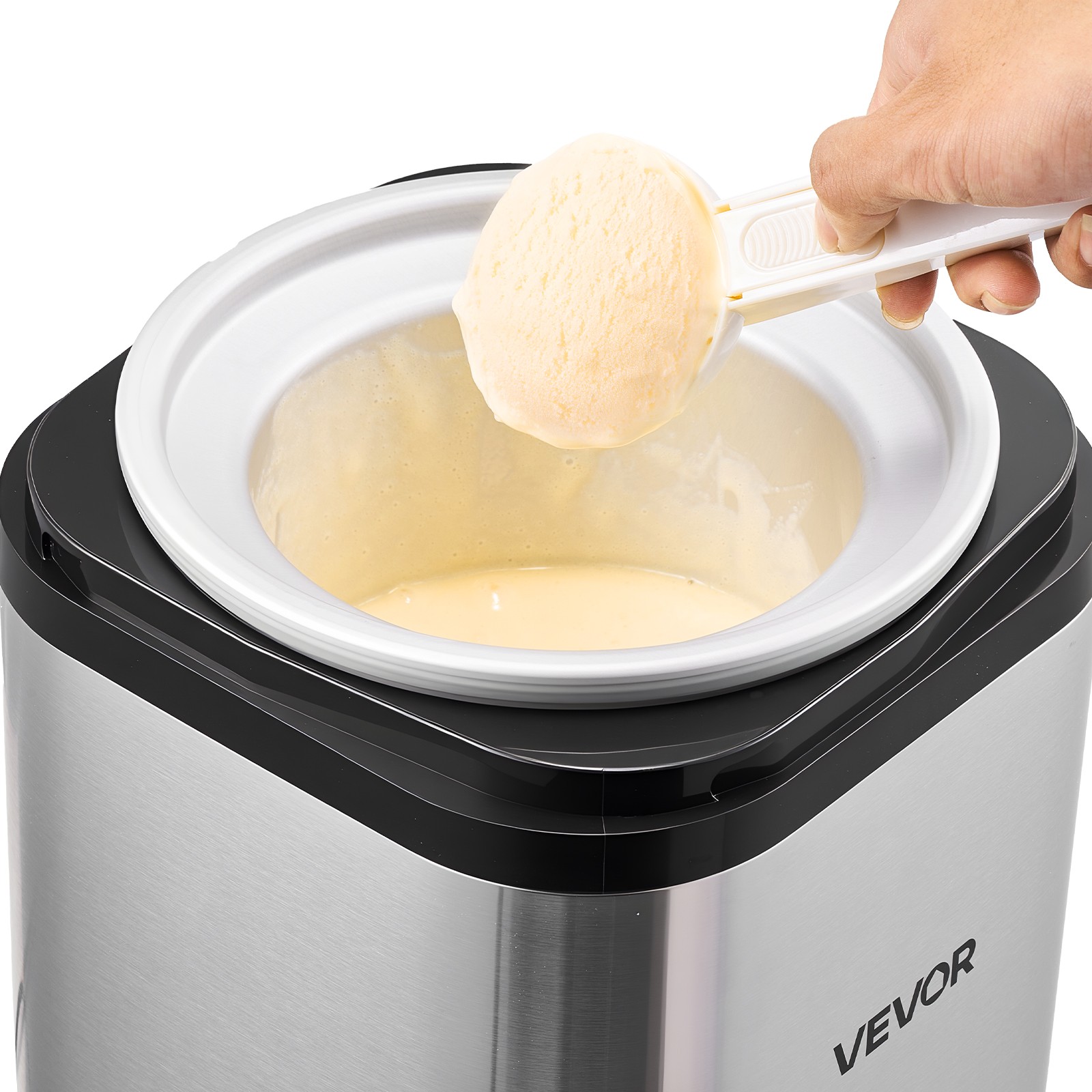 VEVOR Ice Cream Maker Stainless Steel Automatic Machine 2.11 Qt Capacity Silver