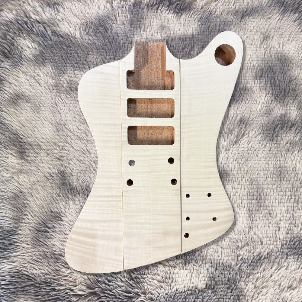 DIY 6 String Fire Bird Electric Guitar Kit Unfinish SSS Flamed Maple Top CR Part