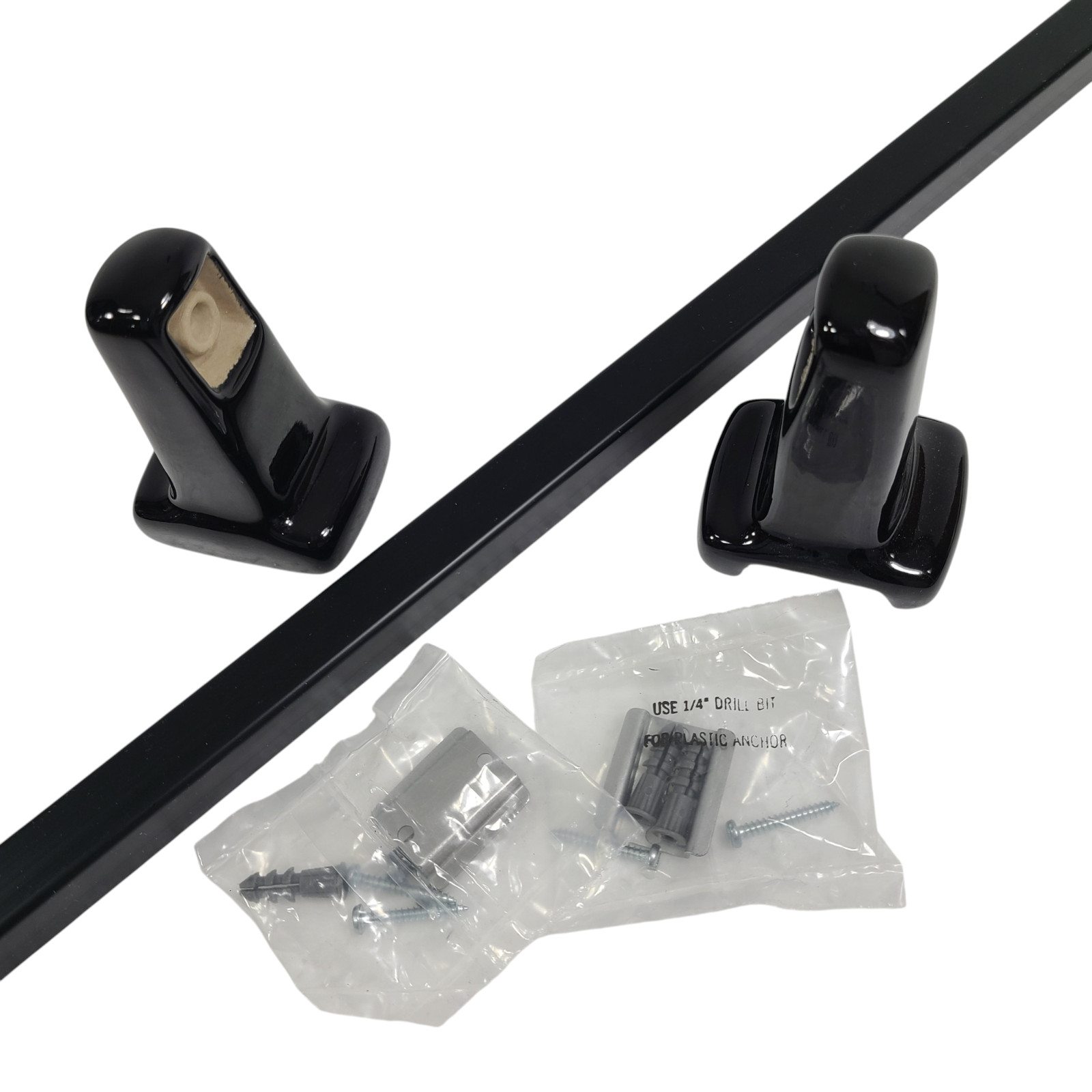 Vintage Black Ceramic Towel Bar Rod Rack Post Holders Bracket Screw in Drywall