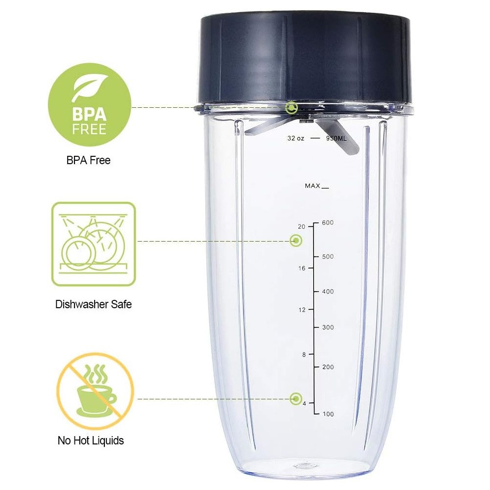 32 oz Cup and Extractor Blade for NutriBullet 600W 900W NB-101B NB-101S NB-201