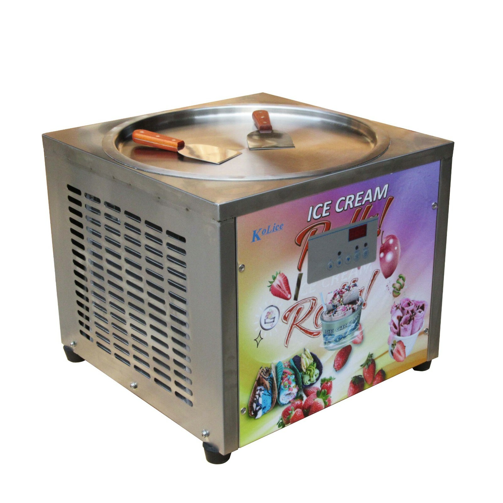 Kolice Commercial 18'' Round Pan Fried Ice Cream Roll Machine-Auto Defrost