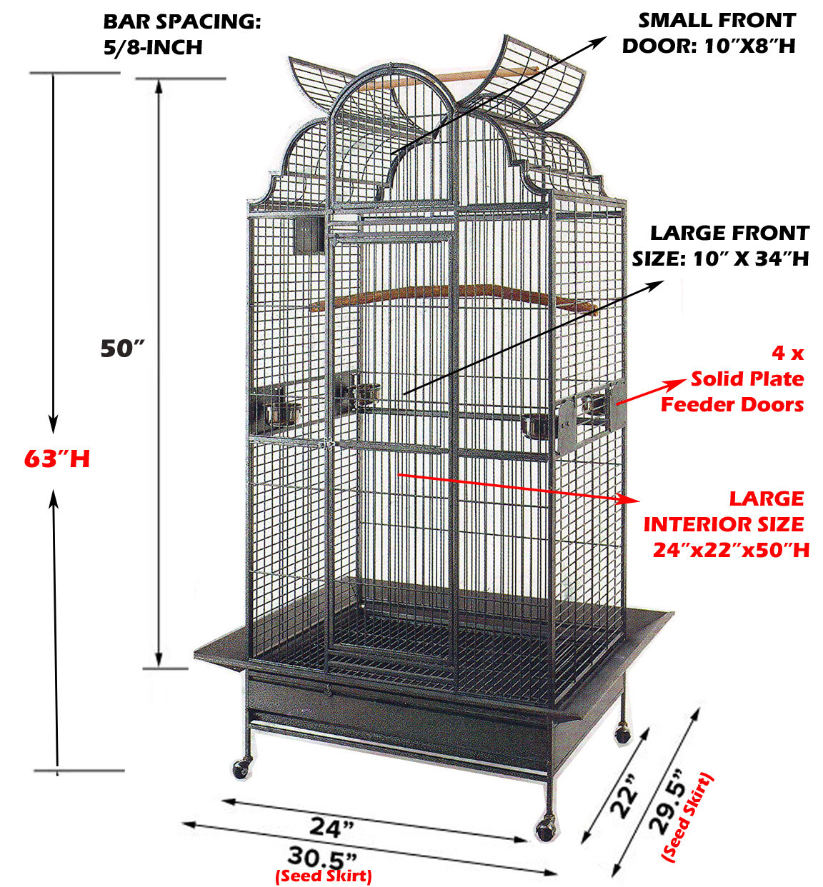 Large Stylish Wrought Iron Open Dome Play-Top Parrot Macaw Cockatoos Bird Cage