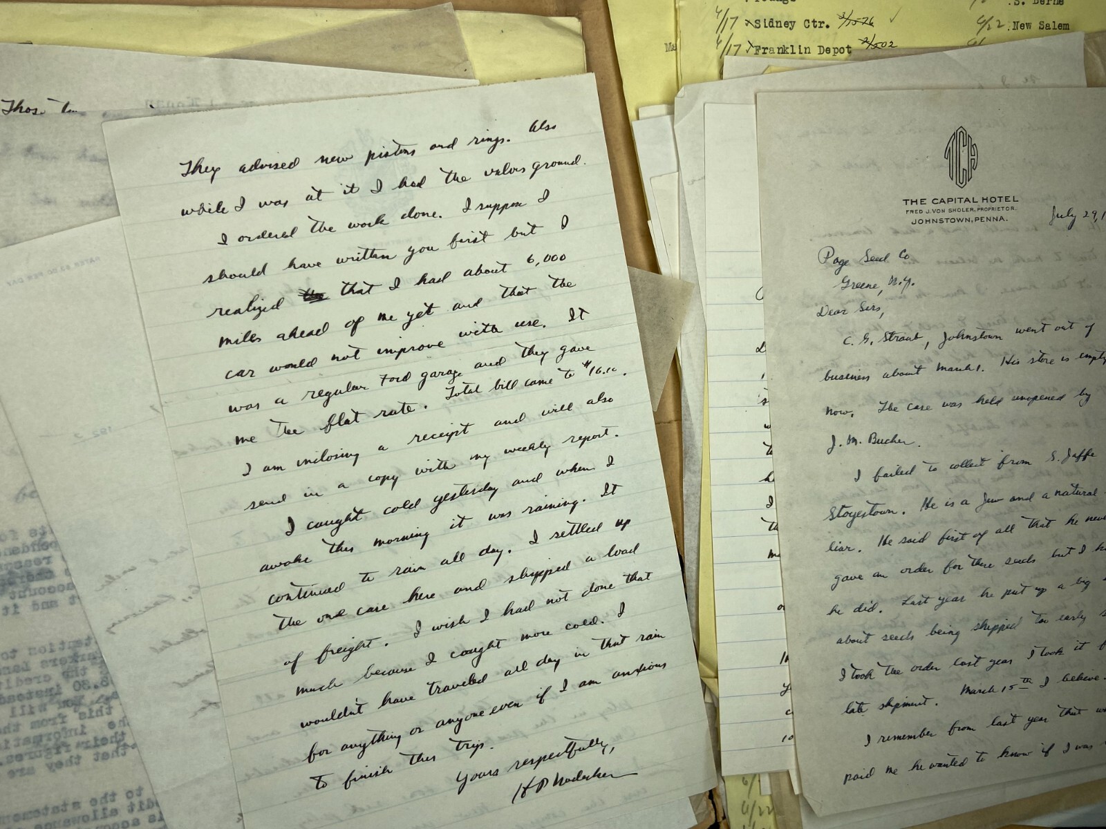 RARE Letter Archive - Traveling Salesman - Page Seed Co Greene, NY 1925 NY, PA,