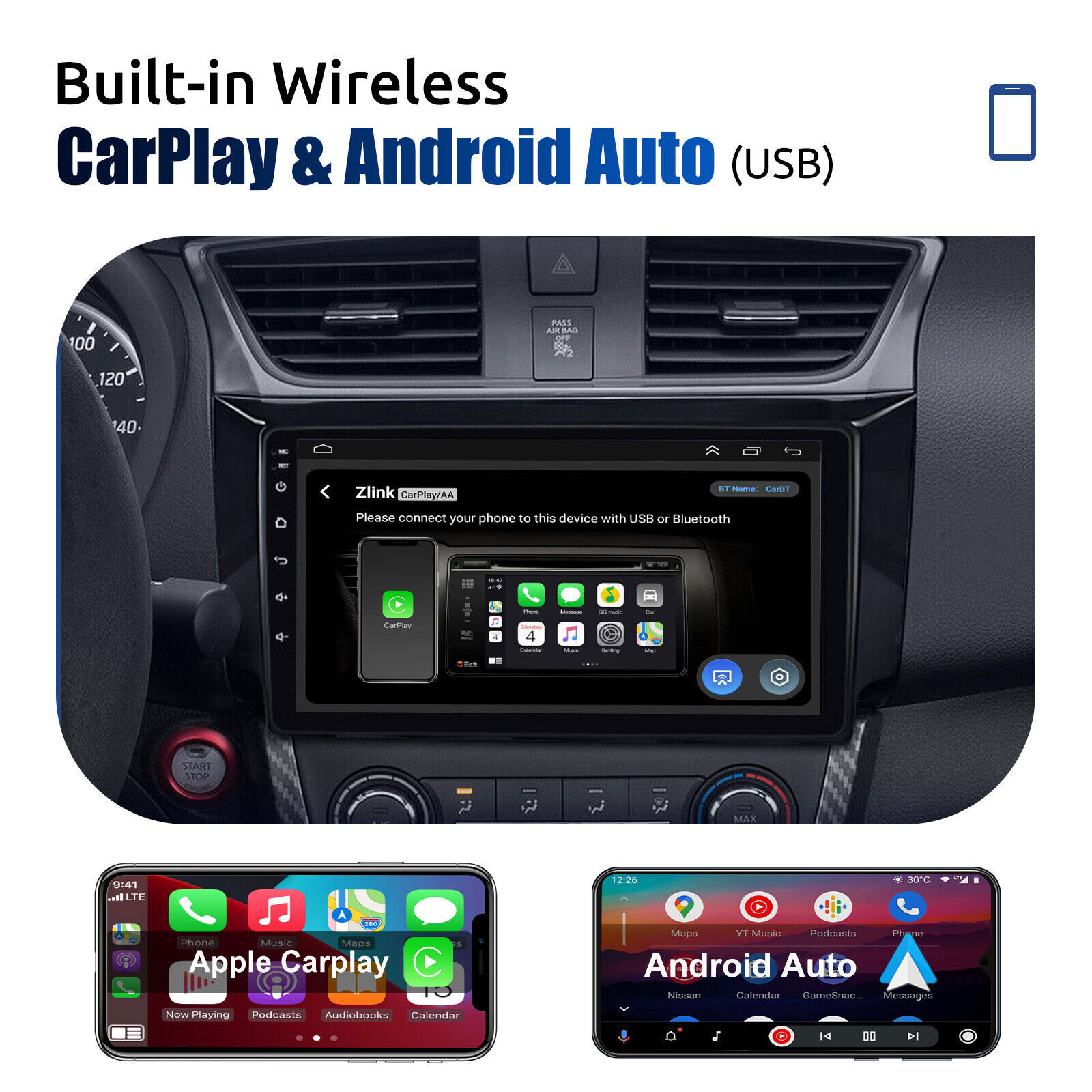 Apple Carplay For Nissan Sentra 2016-2019 Android 15.0 Car Stereo Radio GPS Navi