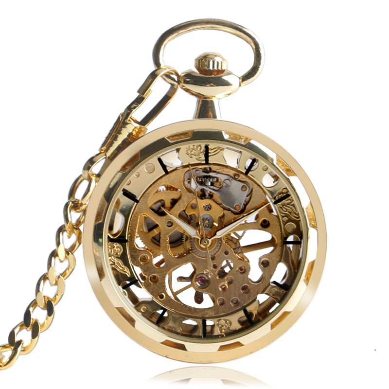 Men's Mechanical Pocket Watch Steampunk Skeleton Pendant Chain Hand Winding Gift