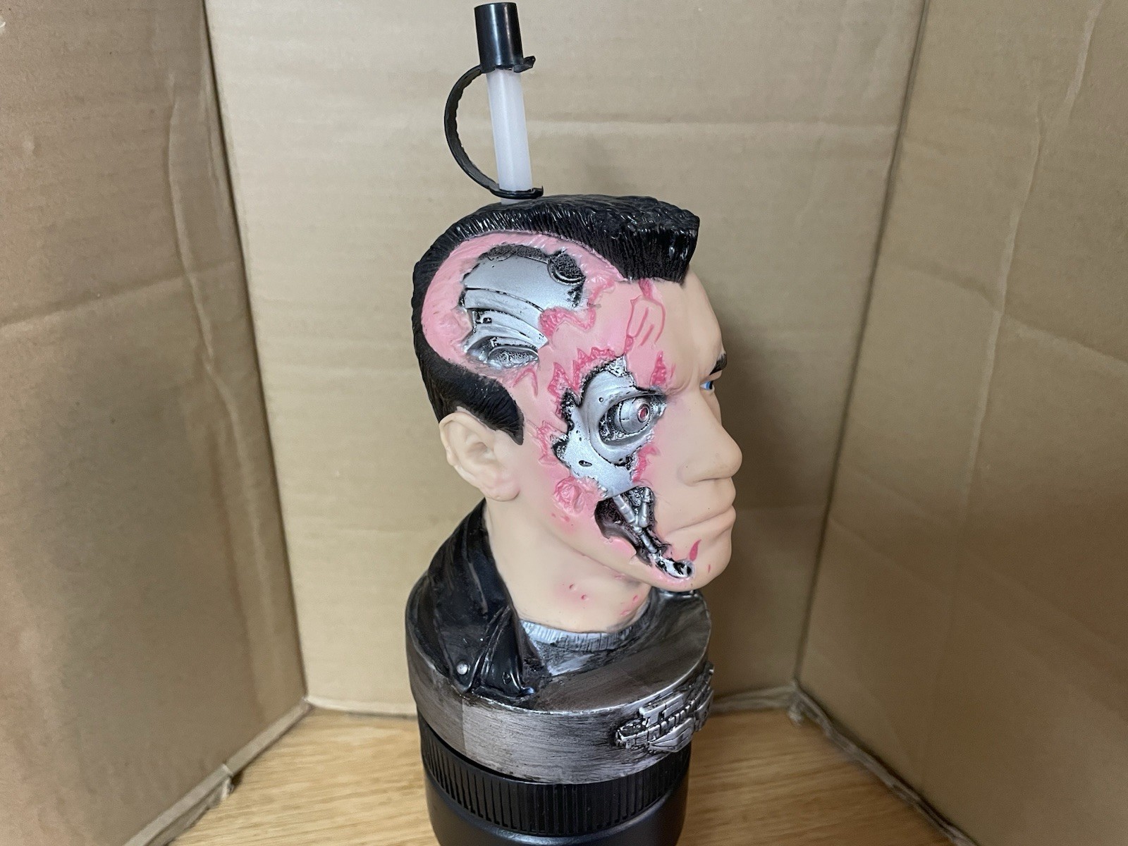 Vtg Terminator 2 T2-3D T800 Head Straw Cup Universal Studios Hollywood 1999