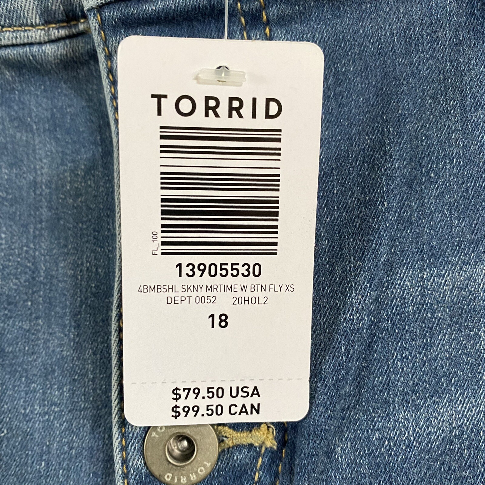Torrid Bombshell Jeans Size 18XS Extra Short Ankle Blue High Waist Button Fly