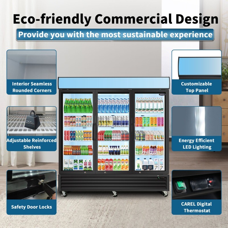 Merchandiser Refrigerator 70 Cu.ft Swing Door Commercial Display Refrigerators