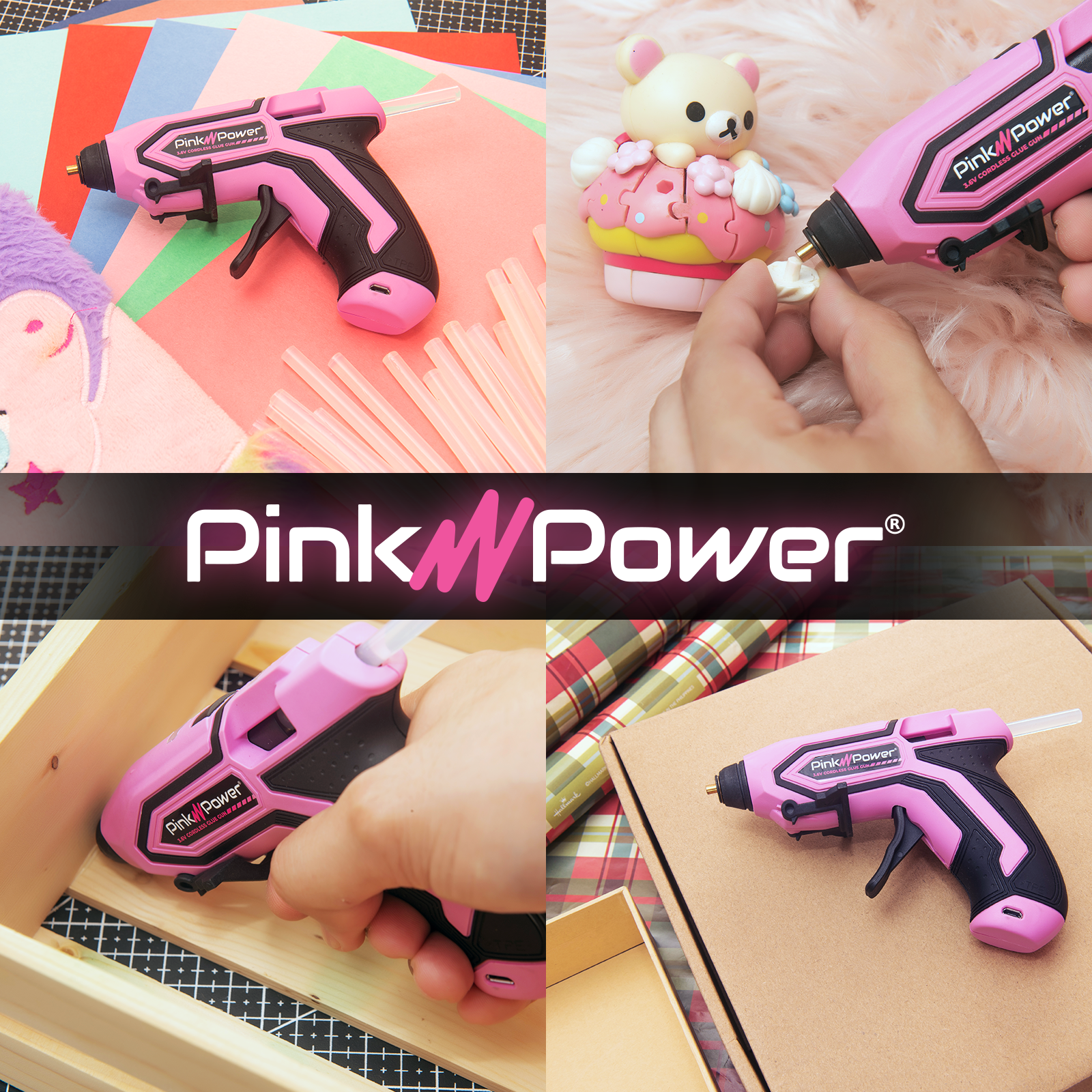 Pink Power Rechargeable Cordless Mini Hot Glue Gun Kit with 20 Glue Sticks