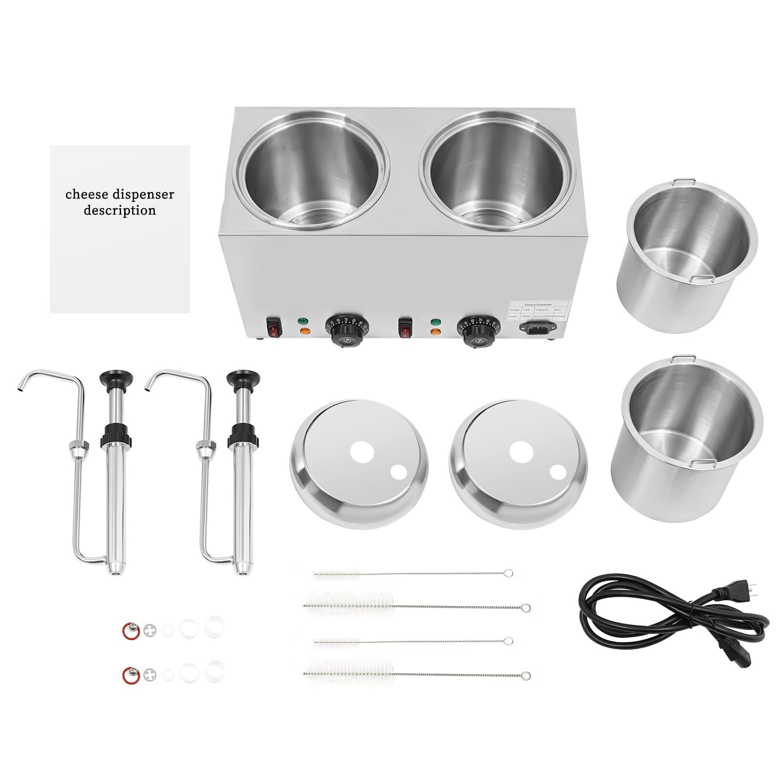 5.28QT Double Cheese Warmer Dispenser, 1600W Nacho Cheese Electric Warmer Sauce