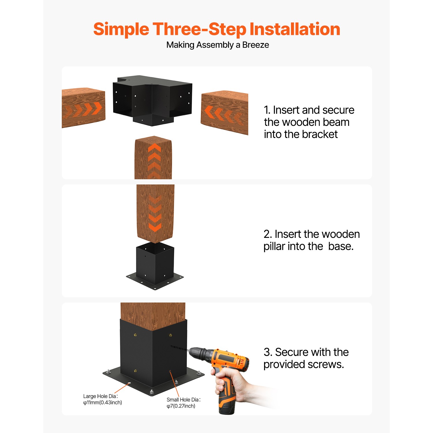 Uimoso 4x4 Pergola Bracket Kit 3.5x3.5 Inner, 3- & 4-Way Brackets with Bases