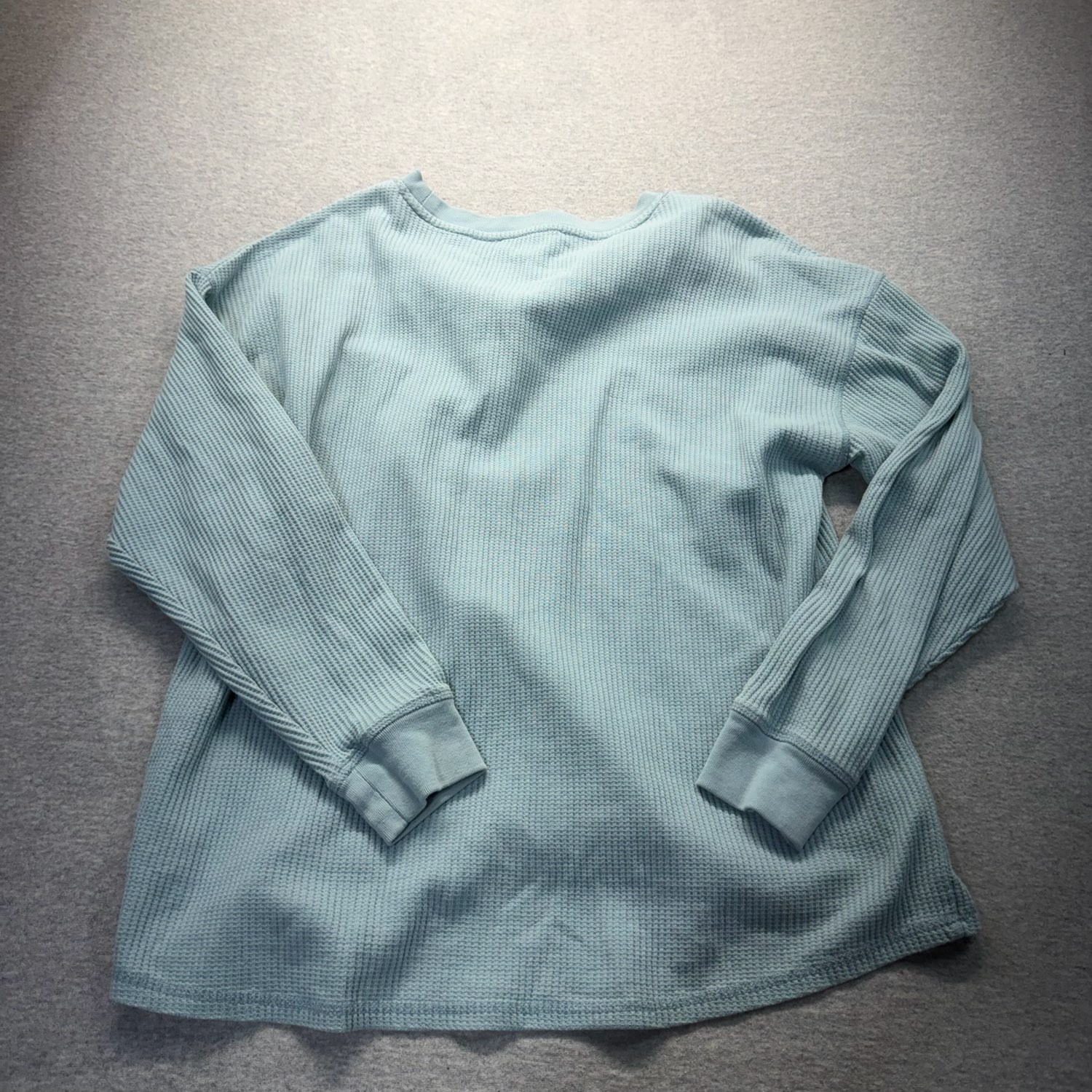 Seven7 Blue Waffle Knit Thermal Long Sleeve Crew Neck Shirt L