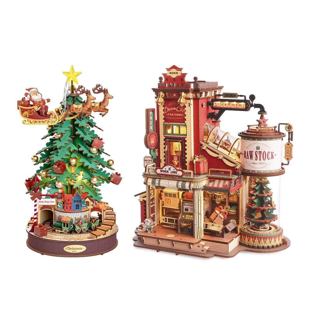 ROKR Rolife Christmas Tree Christmas Dream Gift Factory Wooden Music Box 3D Toys