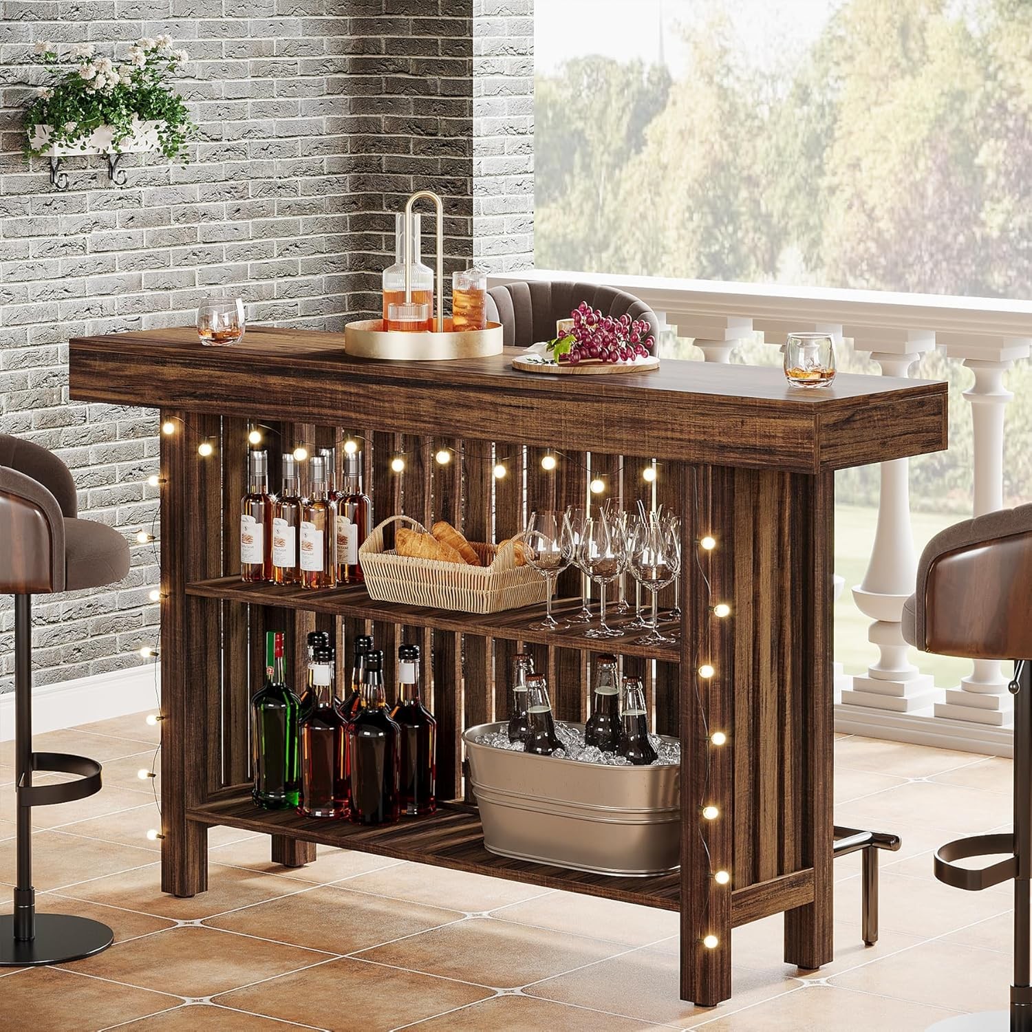 Large 2-Tier Bar Table, 63-Inch Mini Pub Table with Footrest for Kitchen, Bistro