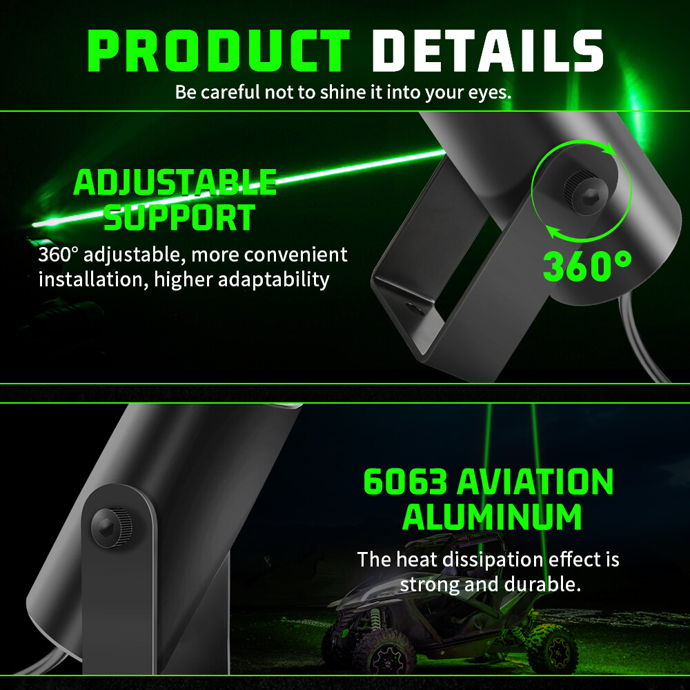 Laser RGB LED Whip Lights Whipless Antenna Remote For ATV UTV Can Am Polaris RZR