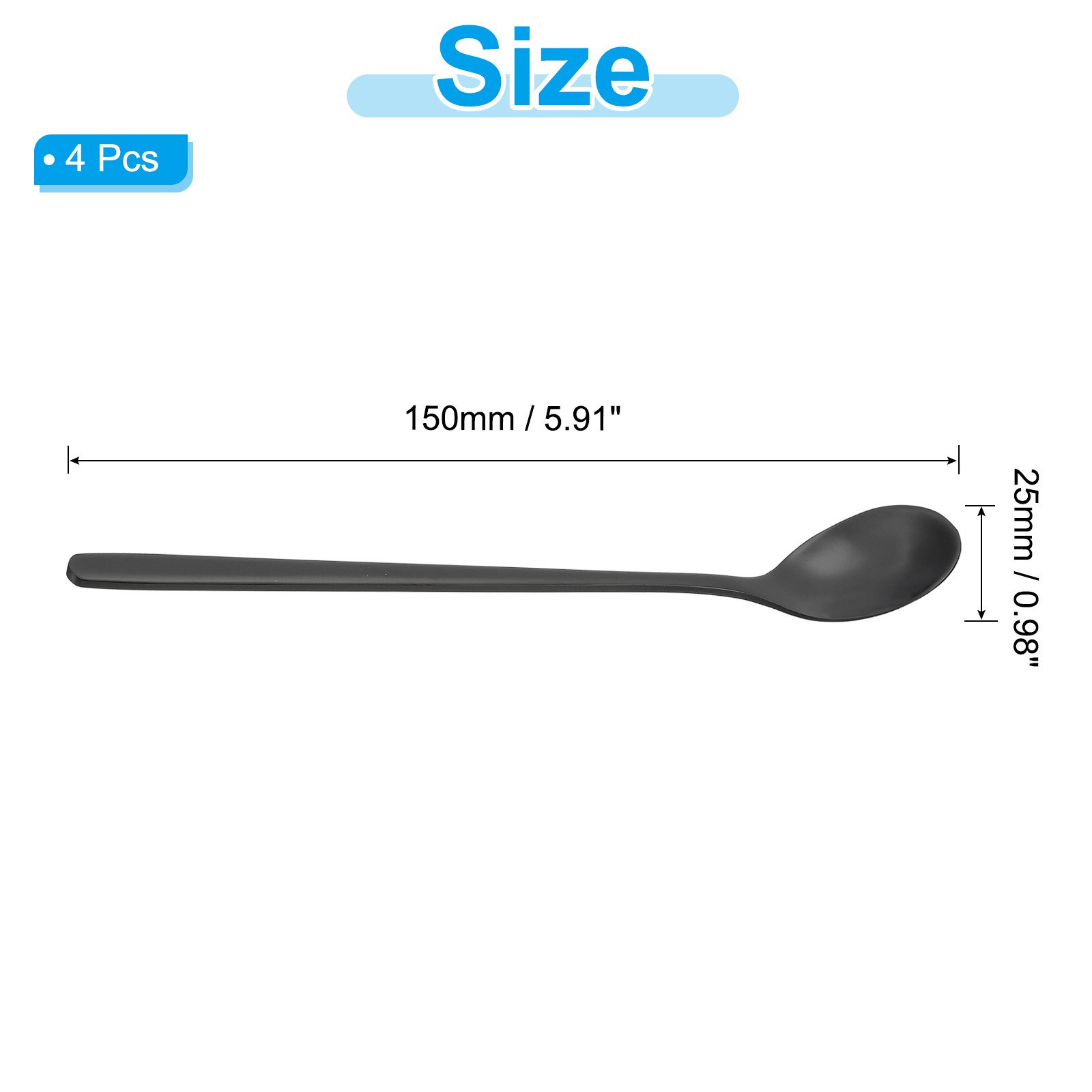 Long Handle Iced Tea Spoon, 4 Pcs 6" Stainless Steel Long Coffee Spoons, Black