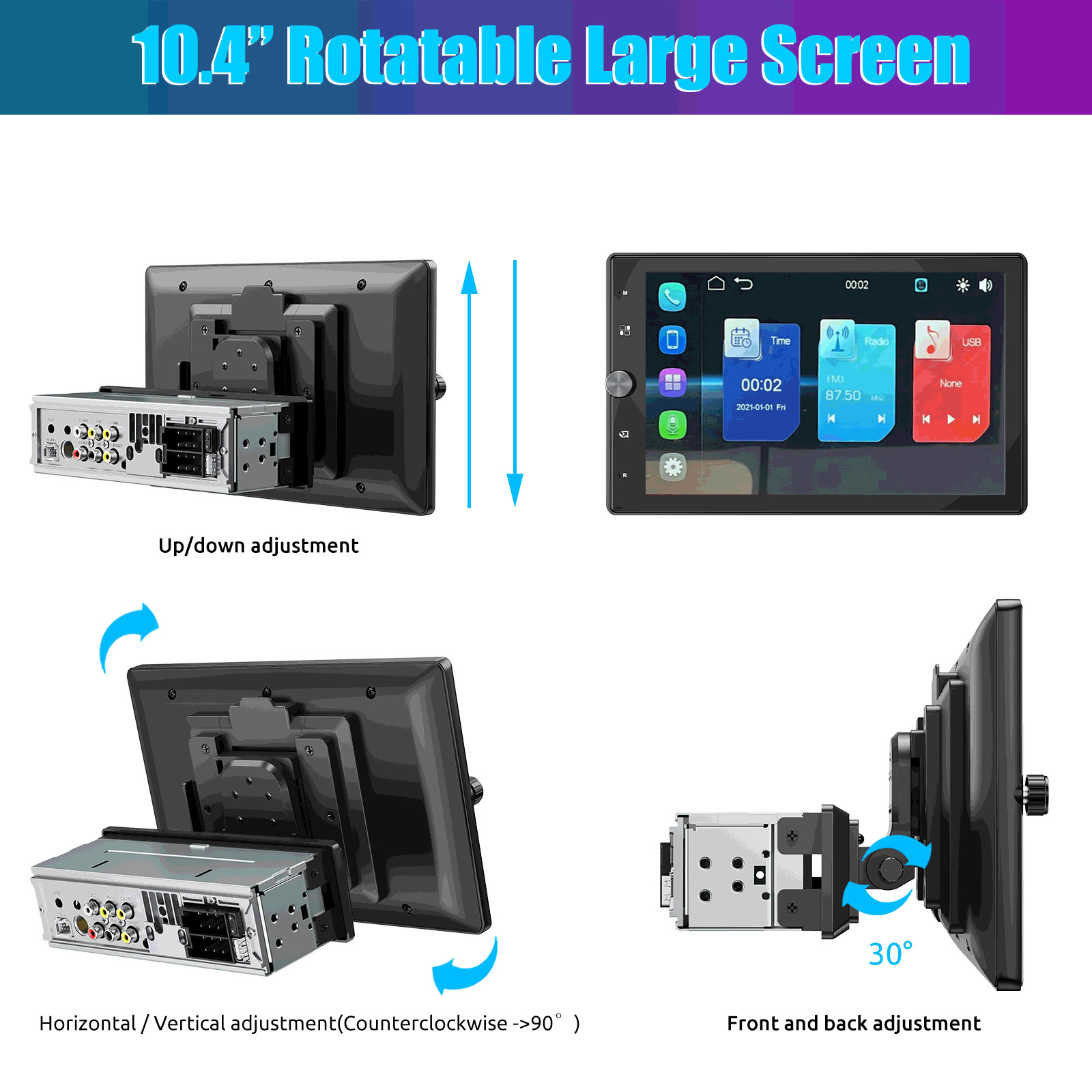 10.4" Single Din Touch Screen Stereo Bluetooth Radio Apple/Android Carplay+CAM