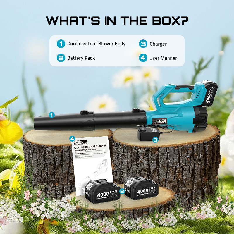 Seesi Cordless Leaf Blower Brushless 780CFM Electric Leaf Blower 2x4.0Ah Battery
