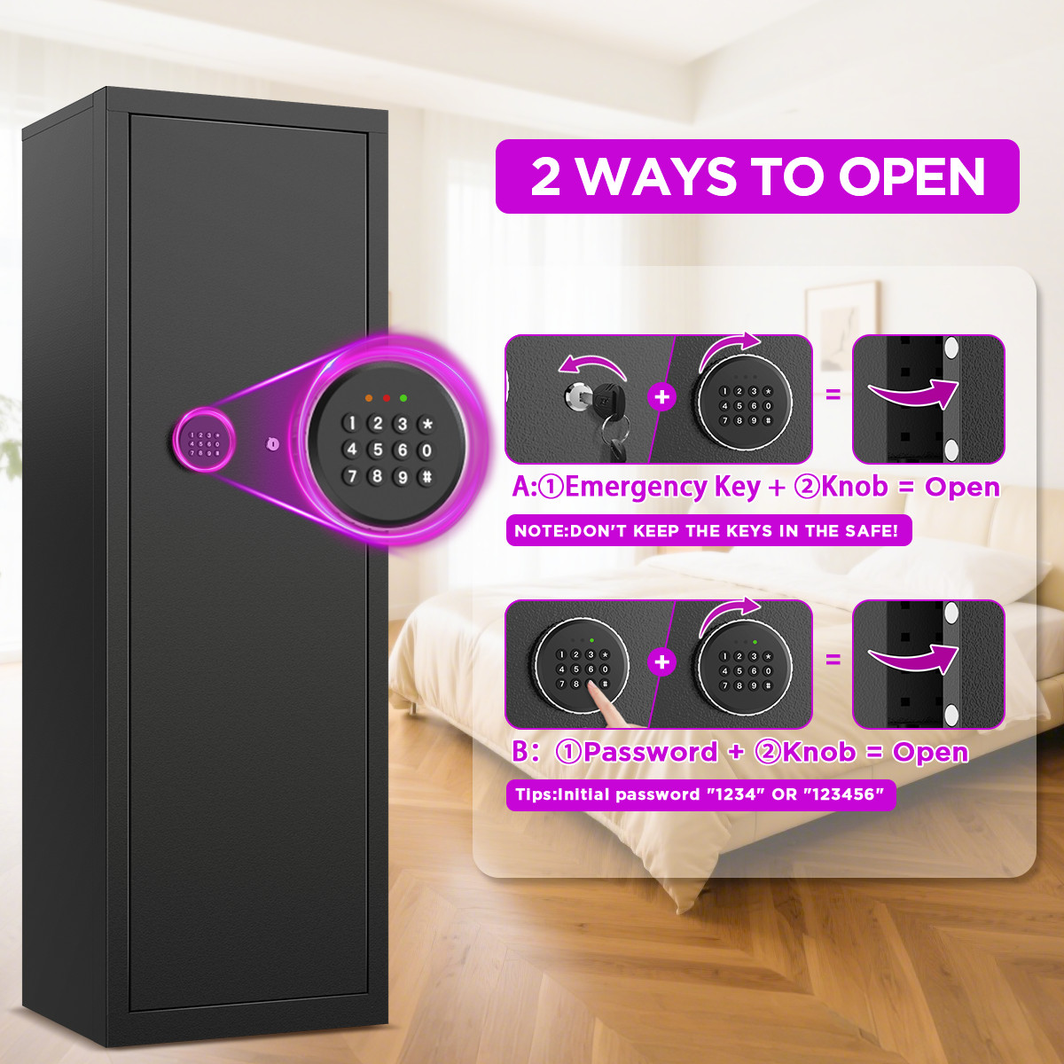 8-10 Rifle Pistols Cabinet Gun Safe Quick Access for Home Security Unassembly