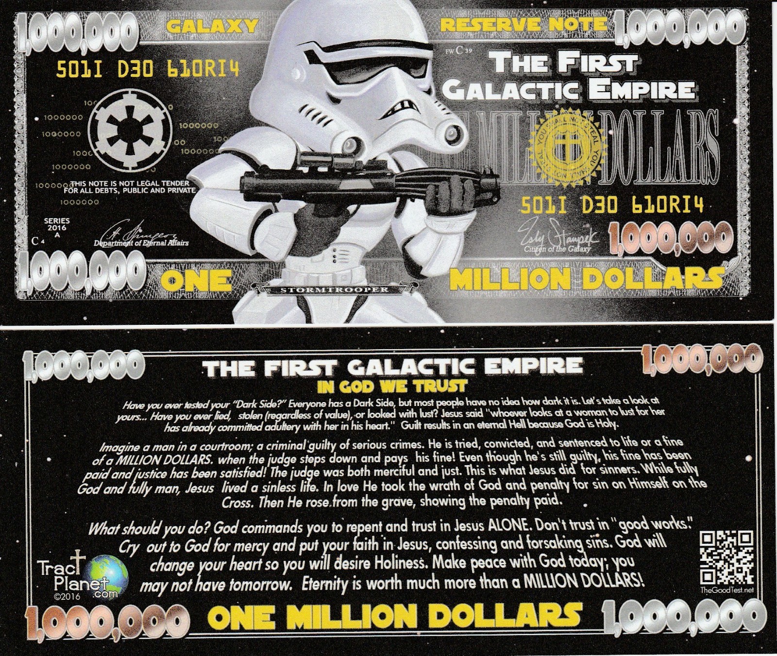 Star Wars Set of 7: Million Dollar Bill Funny Money Novelty Notes +FREE SLEEVES