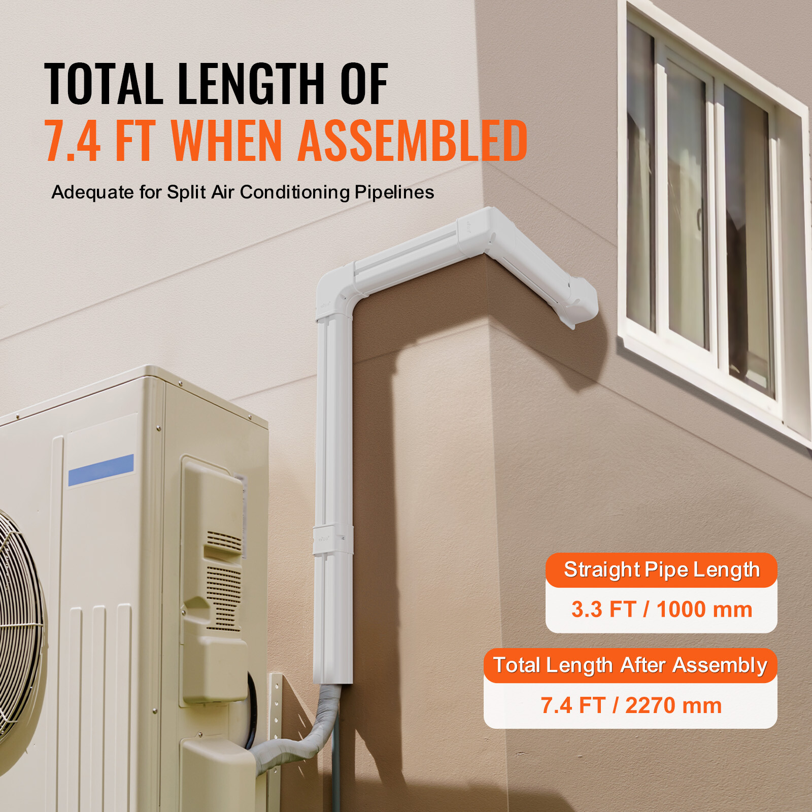 VEVOR 3" W 7.4 Ft Line Set Cover Kit for Mini Split Central Air Conditioner PVC