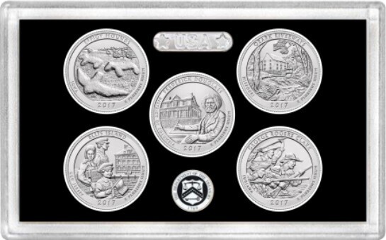 2017 S 225th Anniversary United States Mint Enhanced Uncirculated 5 Quarter Set