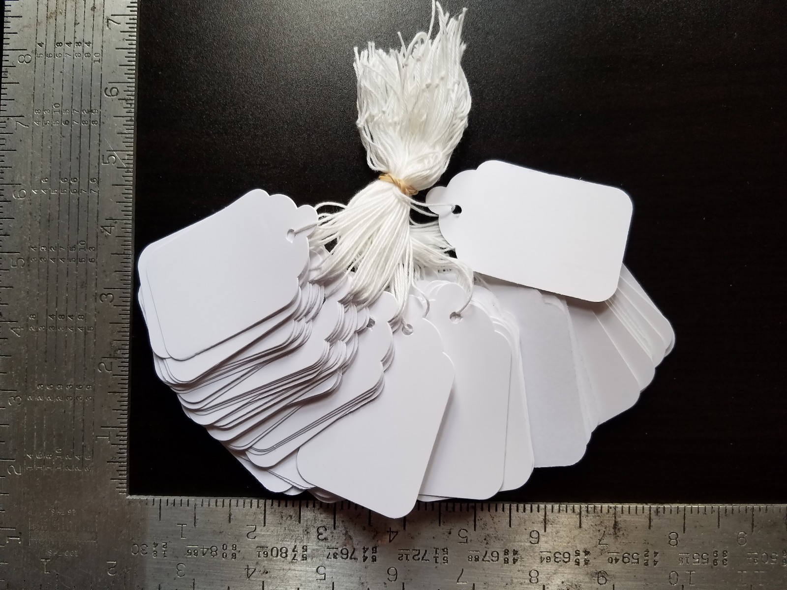 1000 Blank White Merchandise Price Tags with Strings Size #8 Retail Strung Label