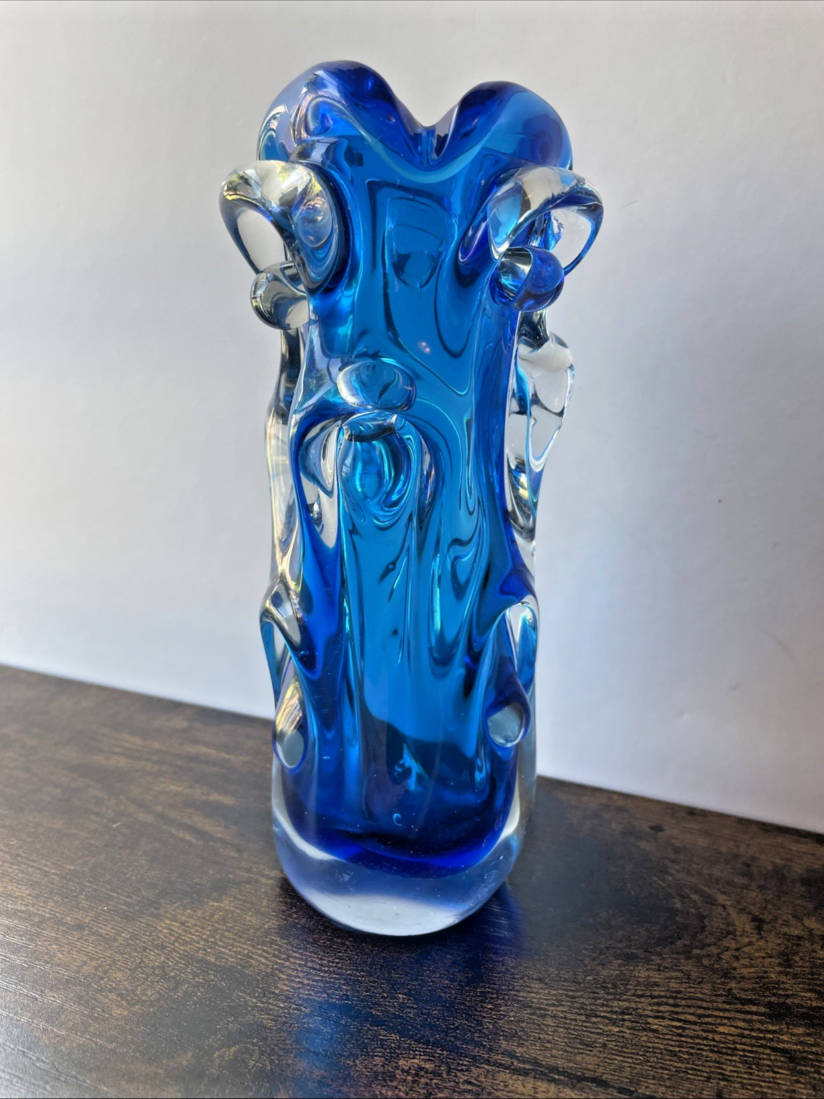 Vintage Art Glass Vase Jan Beranek for Skrdlovice Organic Shape Czech Bohemian