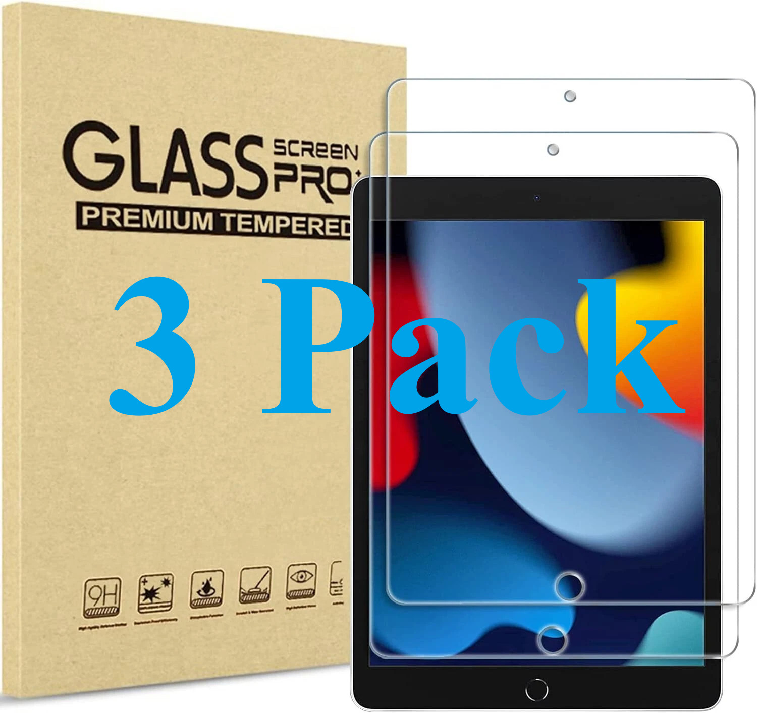3-Pack Tempered Glass Screen Protector For iPad Pro 13" 12.9" 11" 7/8/9/10th Gen