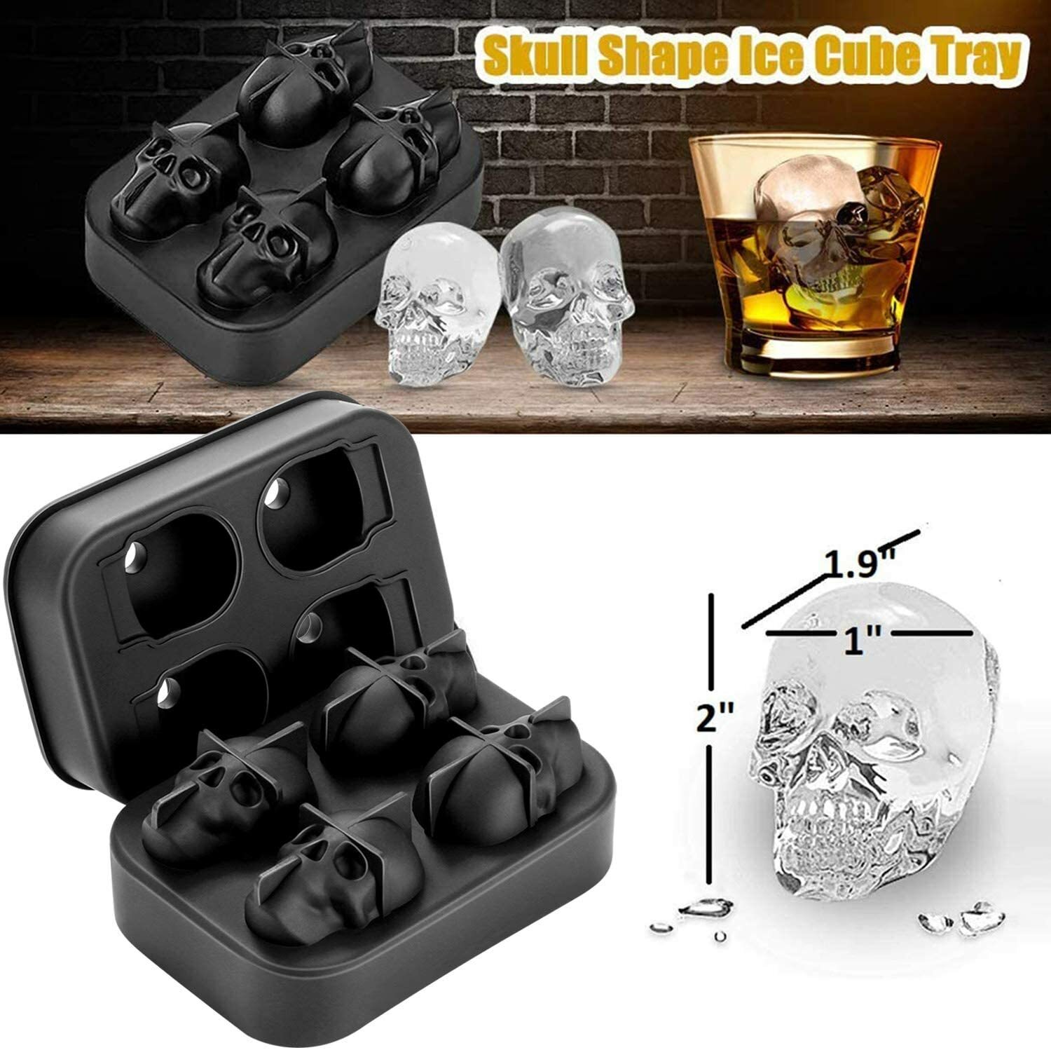 Ice Cube Mold 3D Skull Ice Cube Mold Tray For Whiskey, Cocktail, Bev