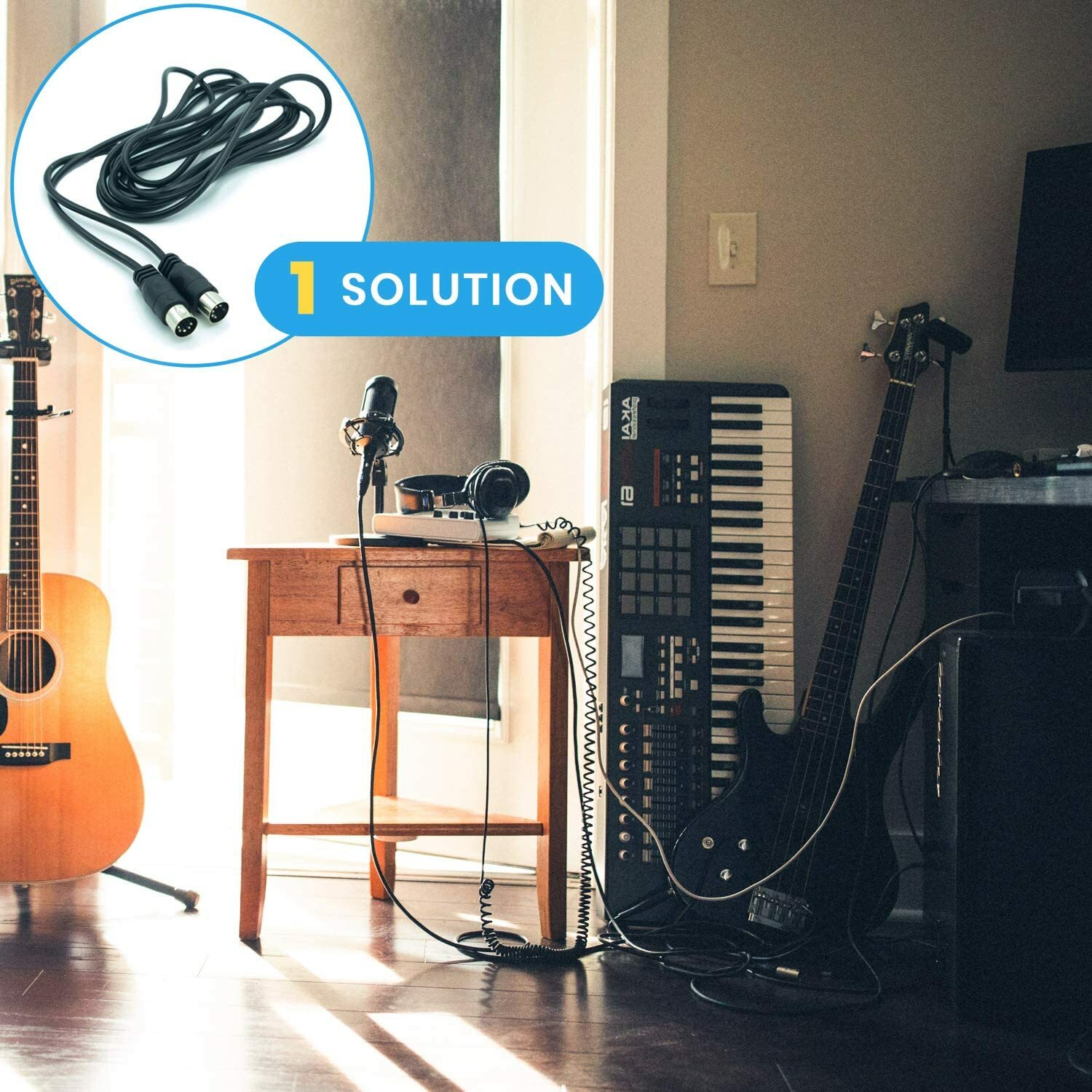 VARA 4, 8, 12ft 5-Pin DIN to 5-Pin DIN MIDI Cable - Black & White