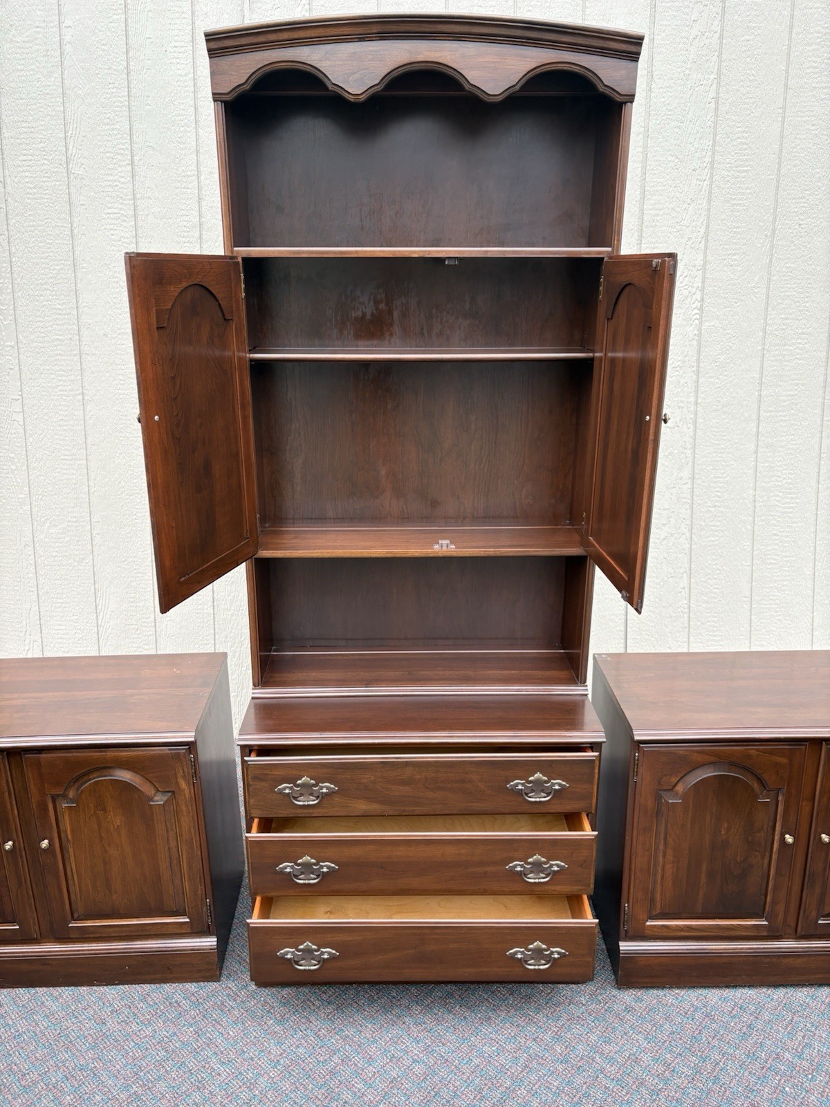 67246 3 Section Ethan Allen Wall Unit Bookcase Cabinet