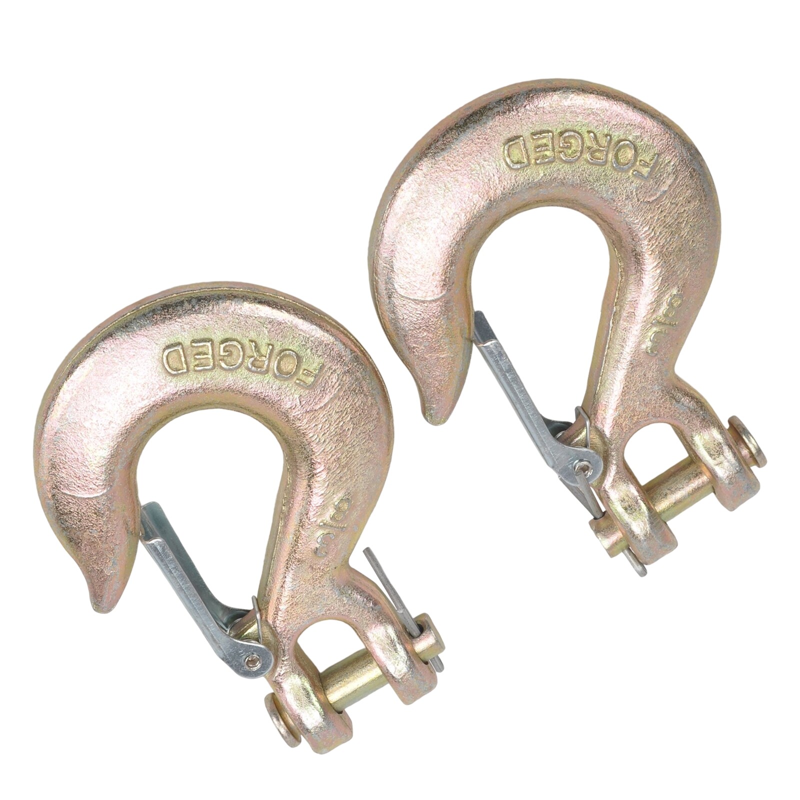 (2) 3/8" Grade 70 Steel Heavy Duty Forged Clevis Slip Hook With Safety Latch