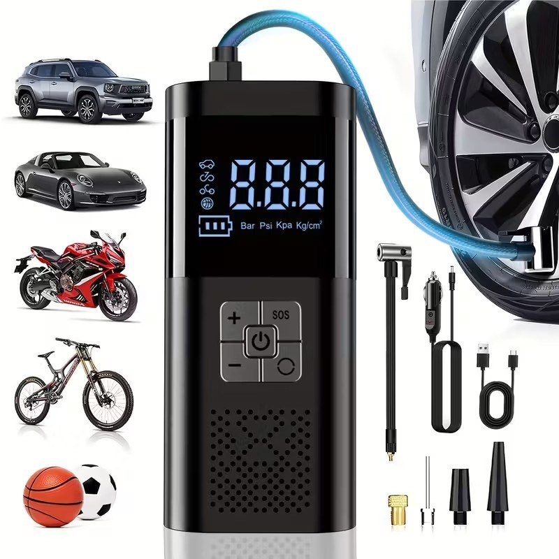 Car Bike Tire Inflator Pump Portable Battery Rechargeable Air Compressor Digital