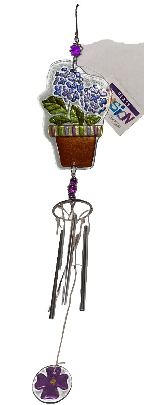 Purple 😻 Hydrangea Fused Glass Wind Chime Demdaco Nice