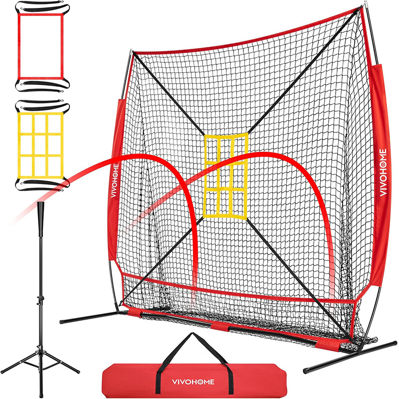 Baseball Practice Net 7x7 ft Hitting Pitching Batting Training Net Set with Tee