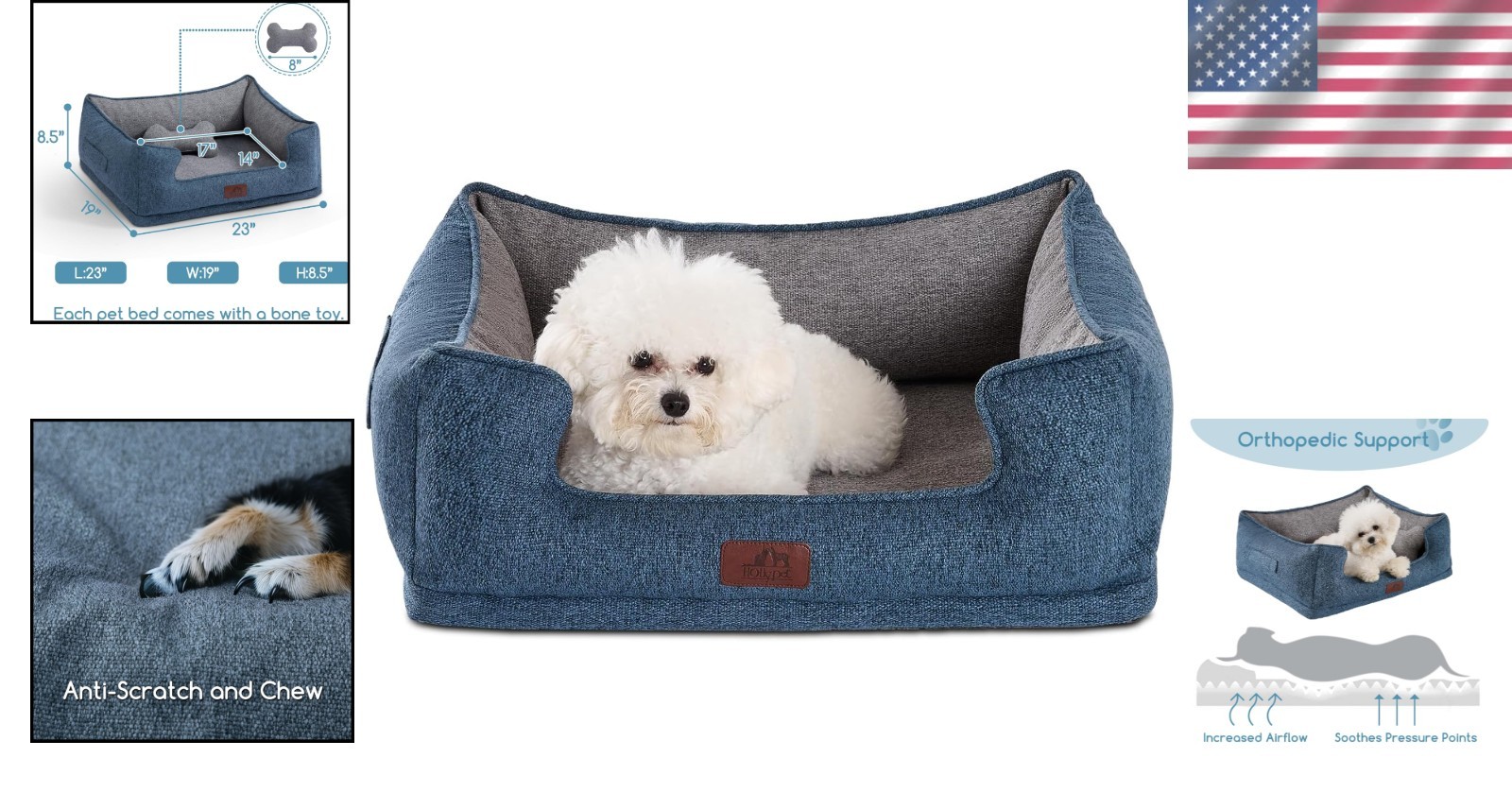 Dog Bed for Large Medium Small Dogs/Puppy, Rectangle Washable, Orthopedic, Soft